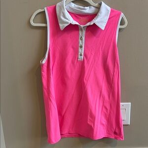 Lilly Pulitzer Luxletic Imara Pink Sleeveless Polo Shirt Size Large